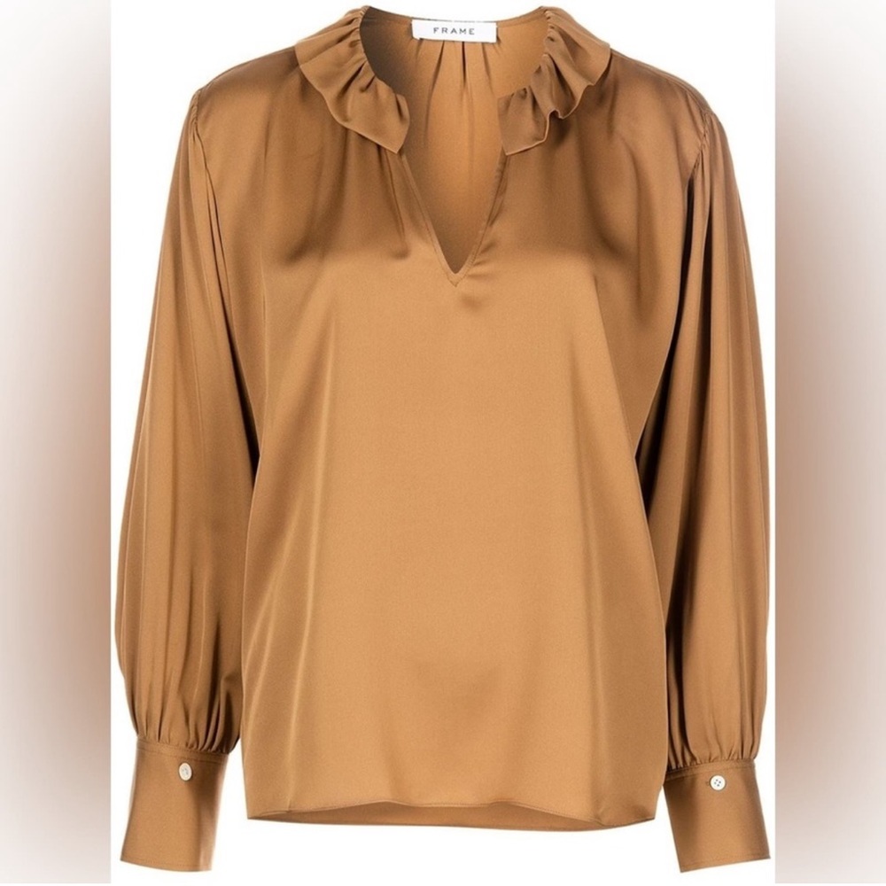 Frame Ruffle-collar Silk Blouse In Camel
$448 retail size XL